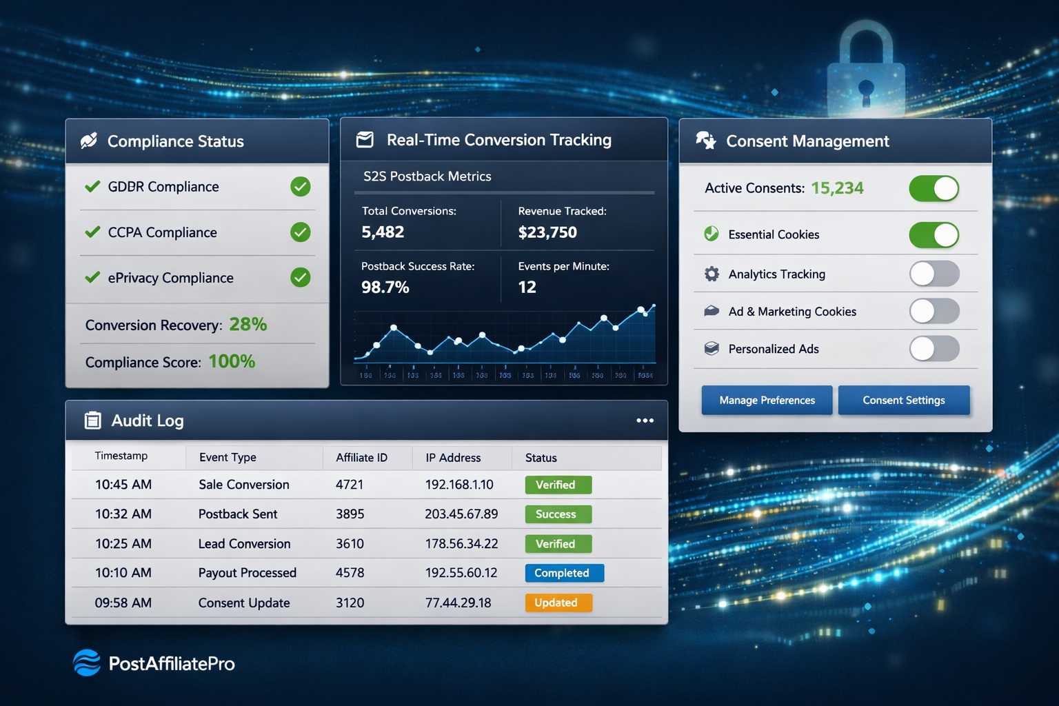 Cumplimiento del software de afiliados: Funciones de GDPR y seguimiento sin cookies