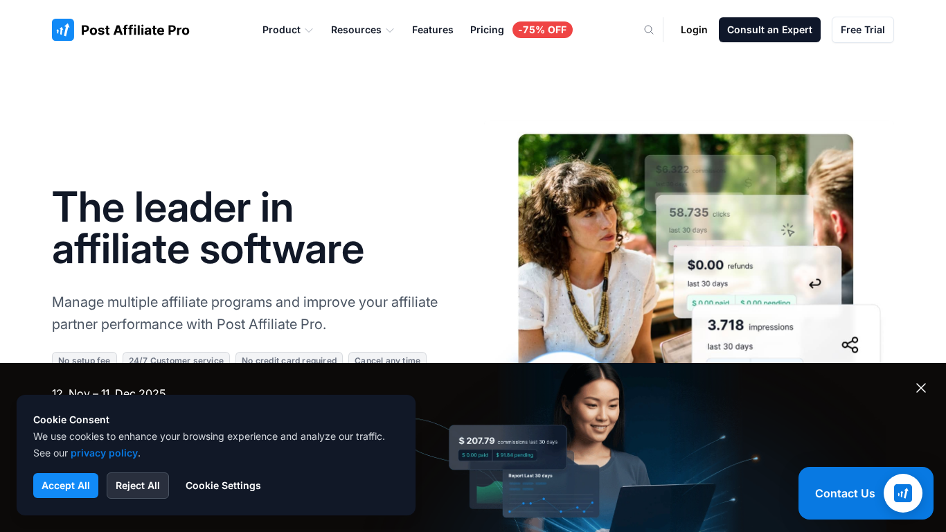 Interfaz del panel de Post Affiliate Pro