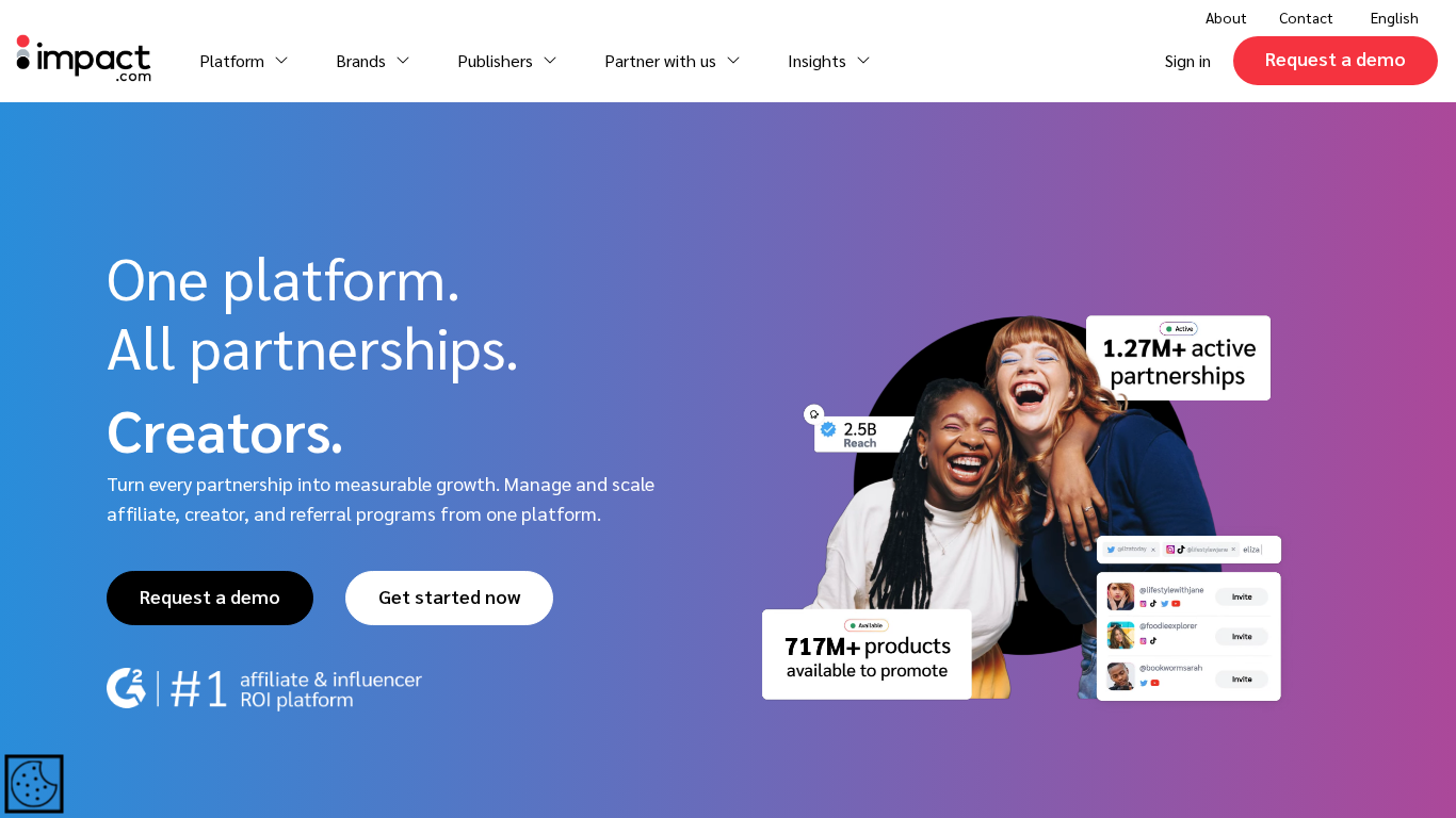 Interfaz de la plataforma de gestión de afiliados Impact