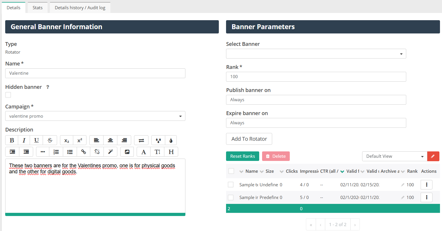 Configuración del rotador de banners para una campaña promocional