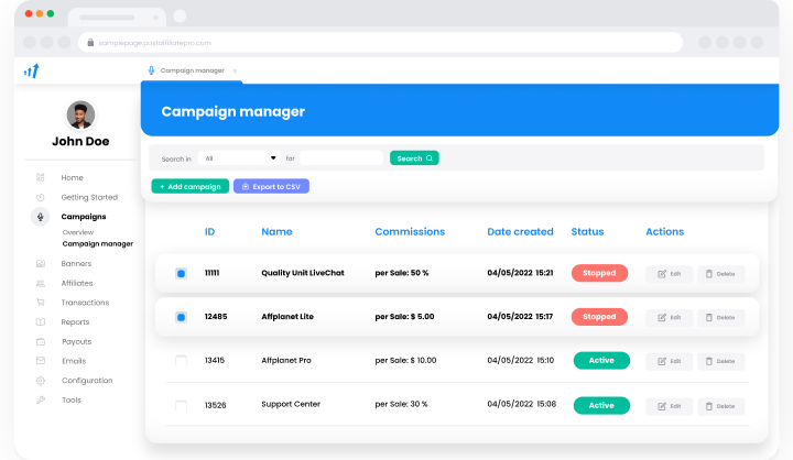 Ilustración de la cuenta de usuario de Post Affiliate Pro