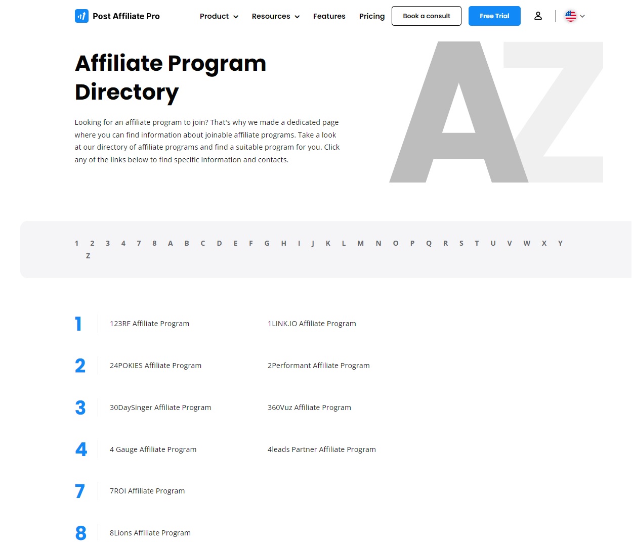 Post Affiliate Pro Directories page