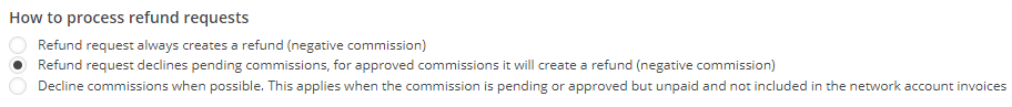 Opciones de proceso de reembolso en Post Affiliate Pro