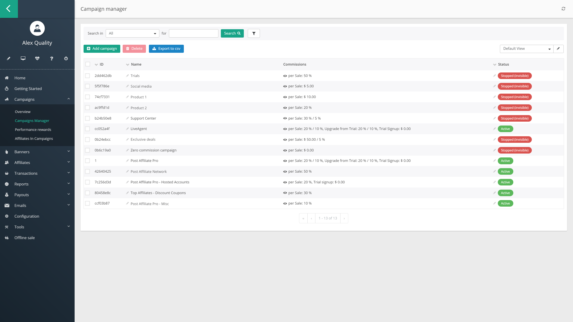 Campaigns in Post Affiliate Pro