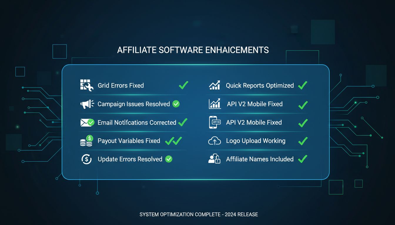 Lista de correcciones de errores y mejoras del sistema para PostAffiliatePro