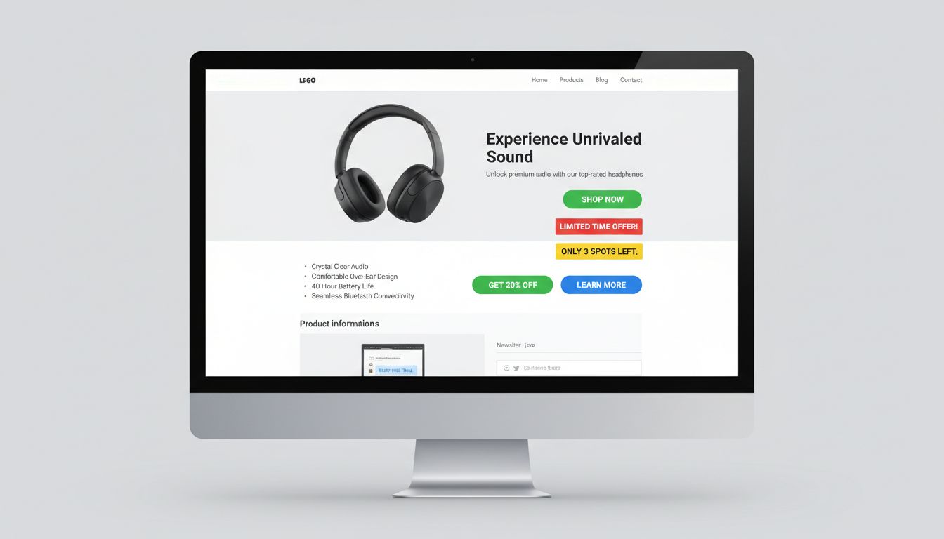 Página de aterrizaje profesional de marketing de afiliados mostrando varios ejemplos de botones de CTA con mensajes de urgencia y ubicación adecuada