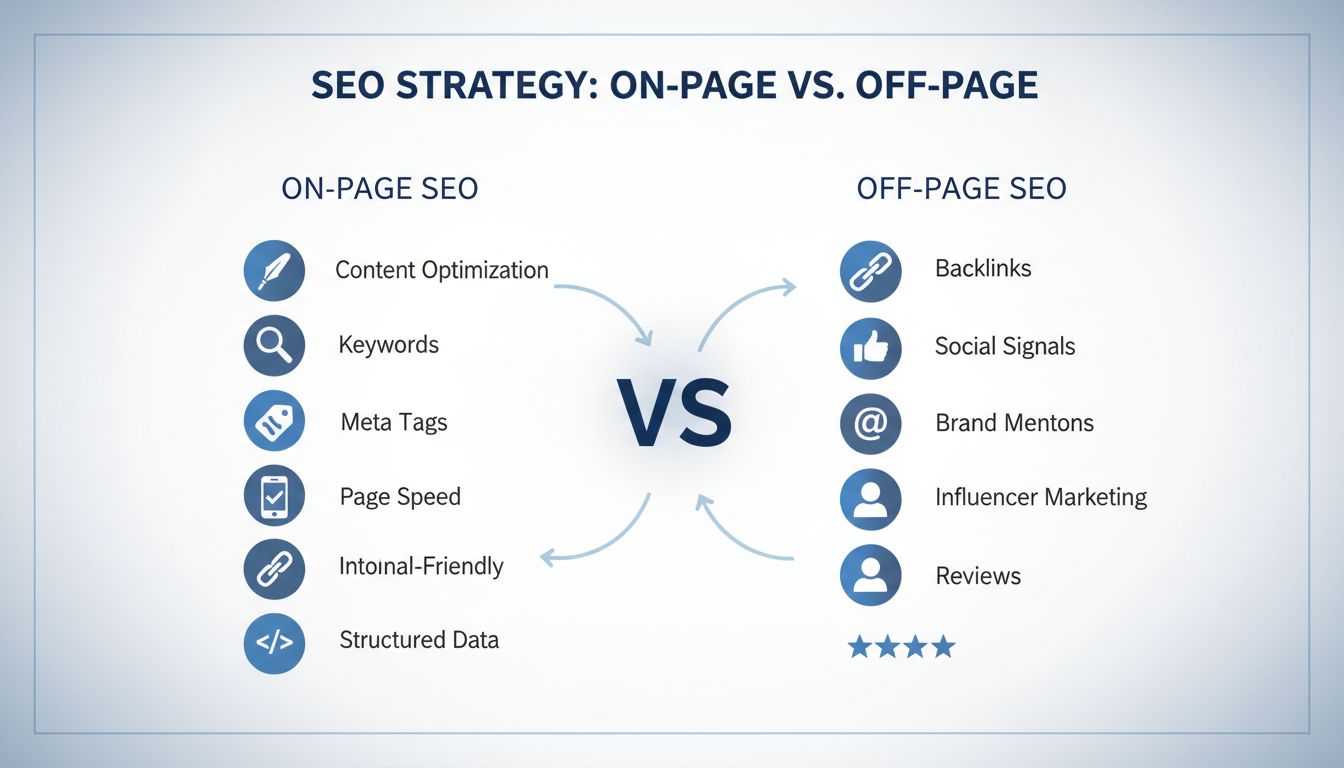 Diagrama comparativo SEO On-Page vs Off-Page