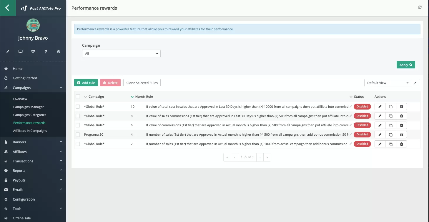 Recompensas por rendimiento en Post Affiliate Pro