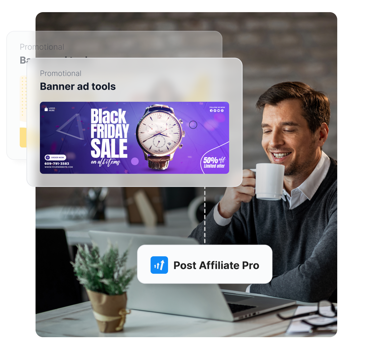 ¿Sabías que los cupones aumentan las ventas en un 37%? Post Affiliate Pro te permite crear varios materiales promocionales, incluyendo anuncios de banner y cupones.