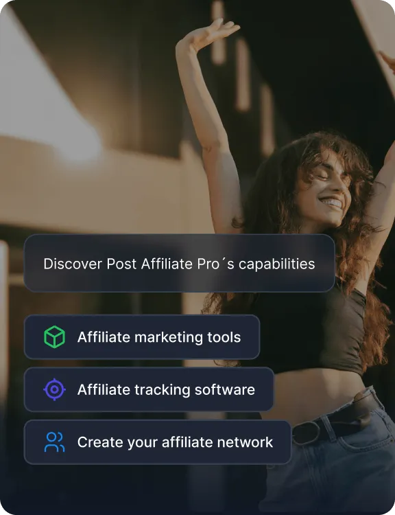 Una lista de las capacidades de Post Affiliate Pro, incluidas herramientas de marketing de afiliados, software de seguimiento y creación de redes.