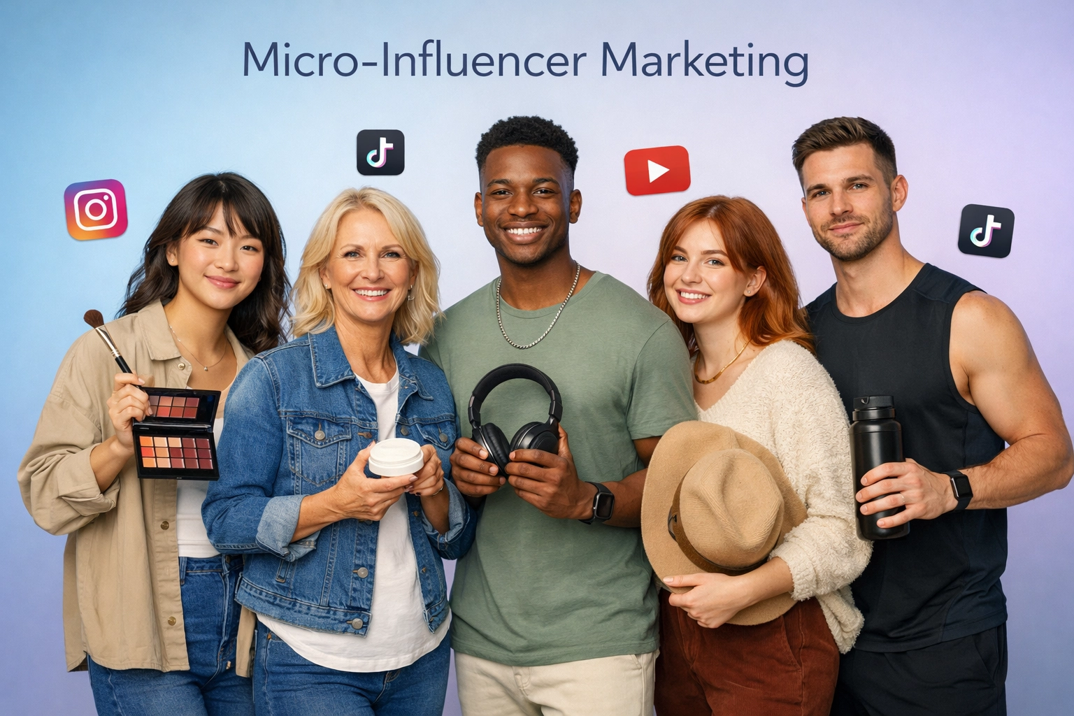 Diferentes micro-influencers mostrando productos diversos