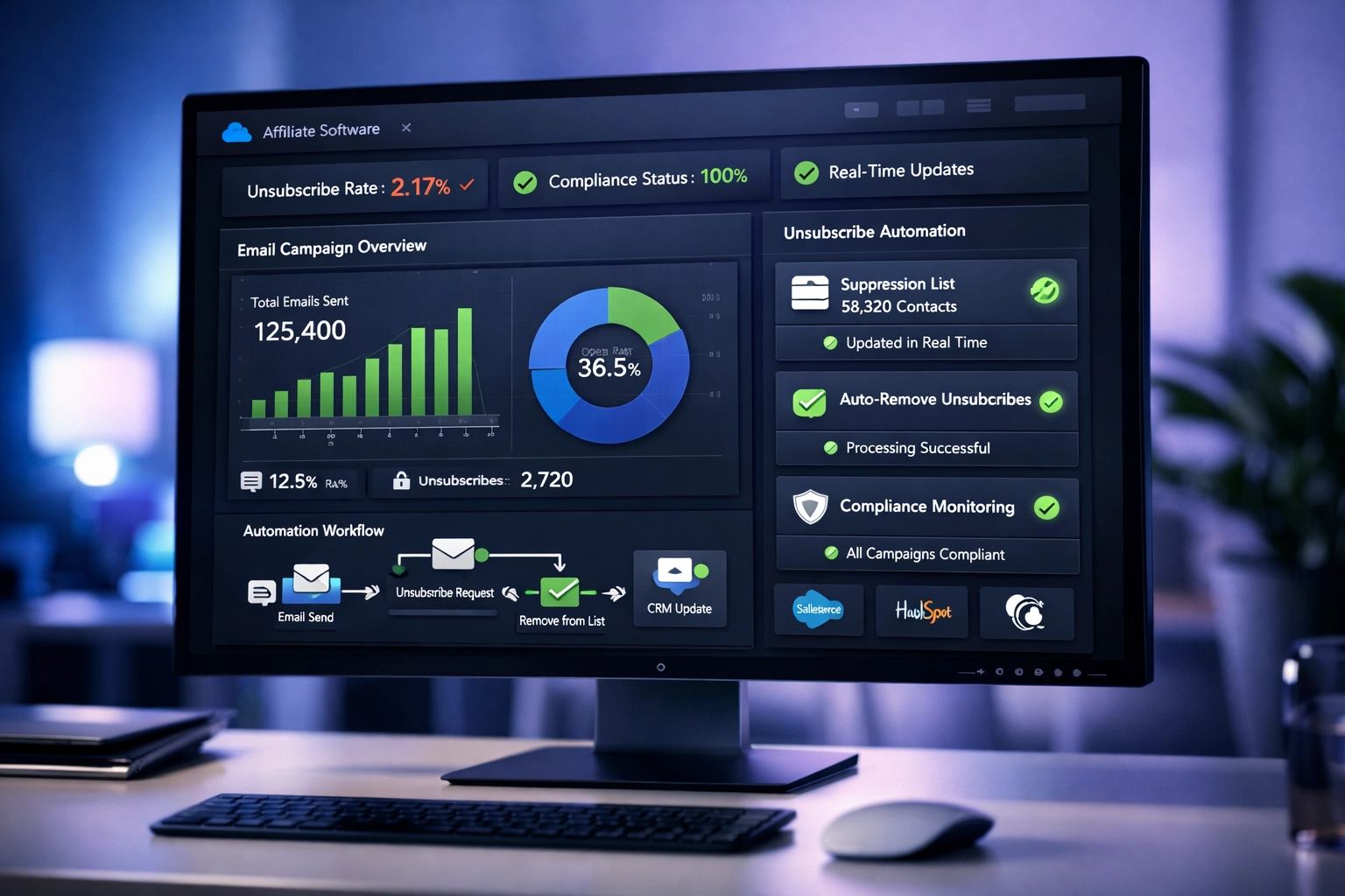 Panel de software de afiliados con automatización de bajas