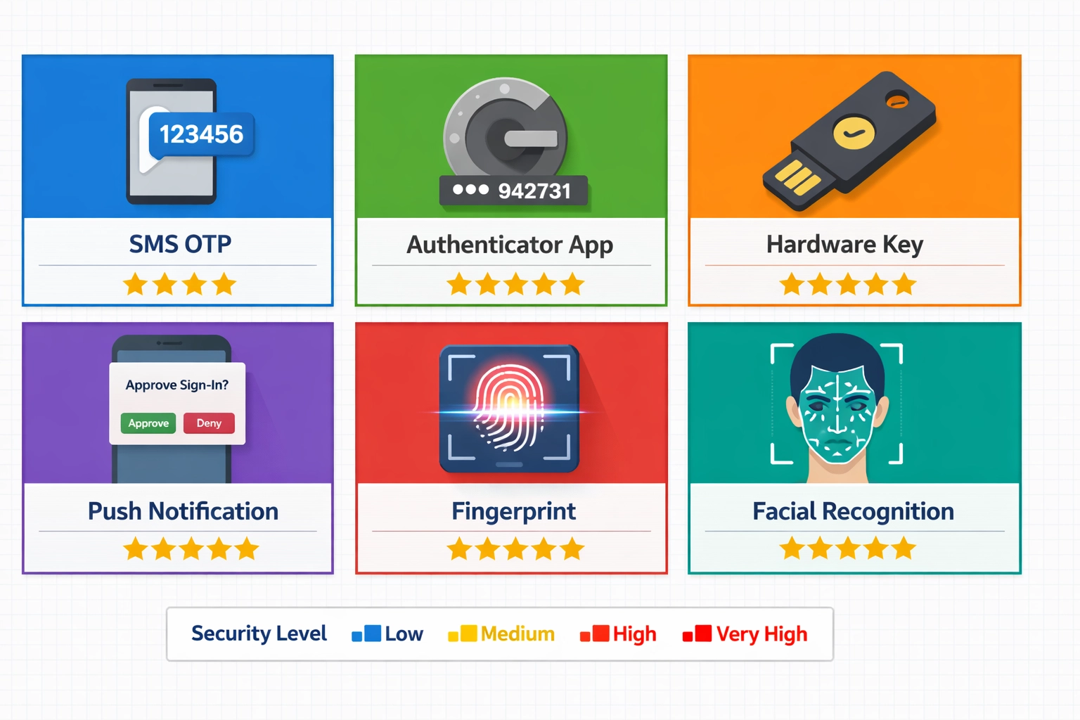 Comparación de diferentes métodos de autenticación MFA