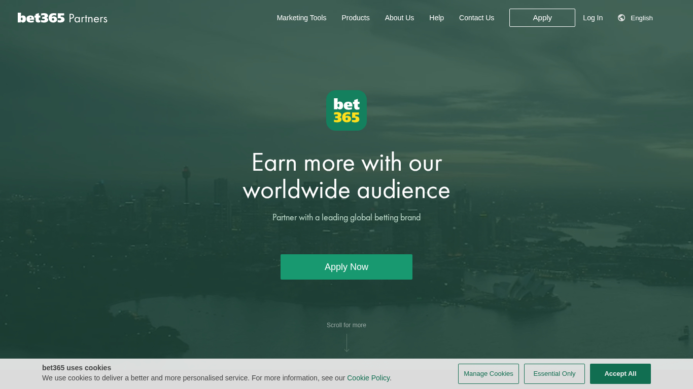 Sitio web del programa de afiliados de Bet365 Partners