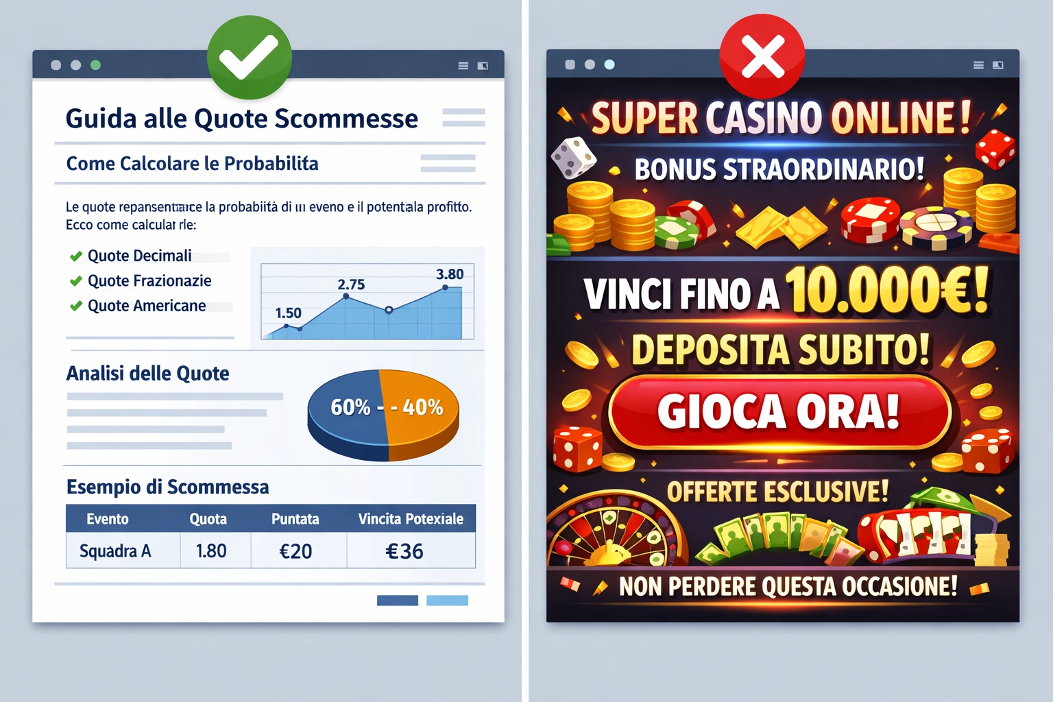 Ejemplos de contenido de afiliados conforme y no conforme