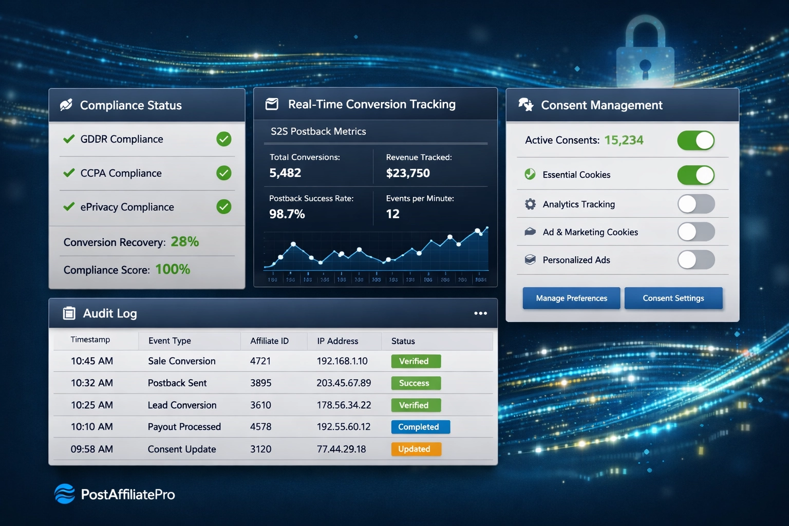 Cumplimiento del software de afiliados: Funciones de GDPR y seguimiento sin cookies