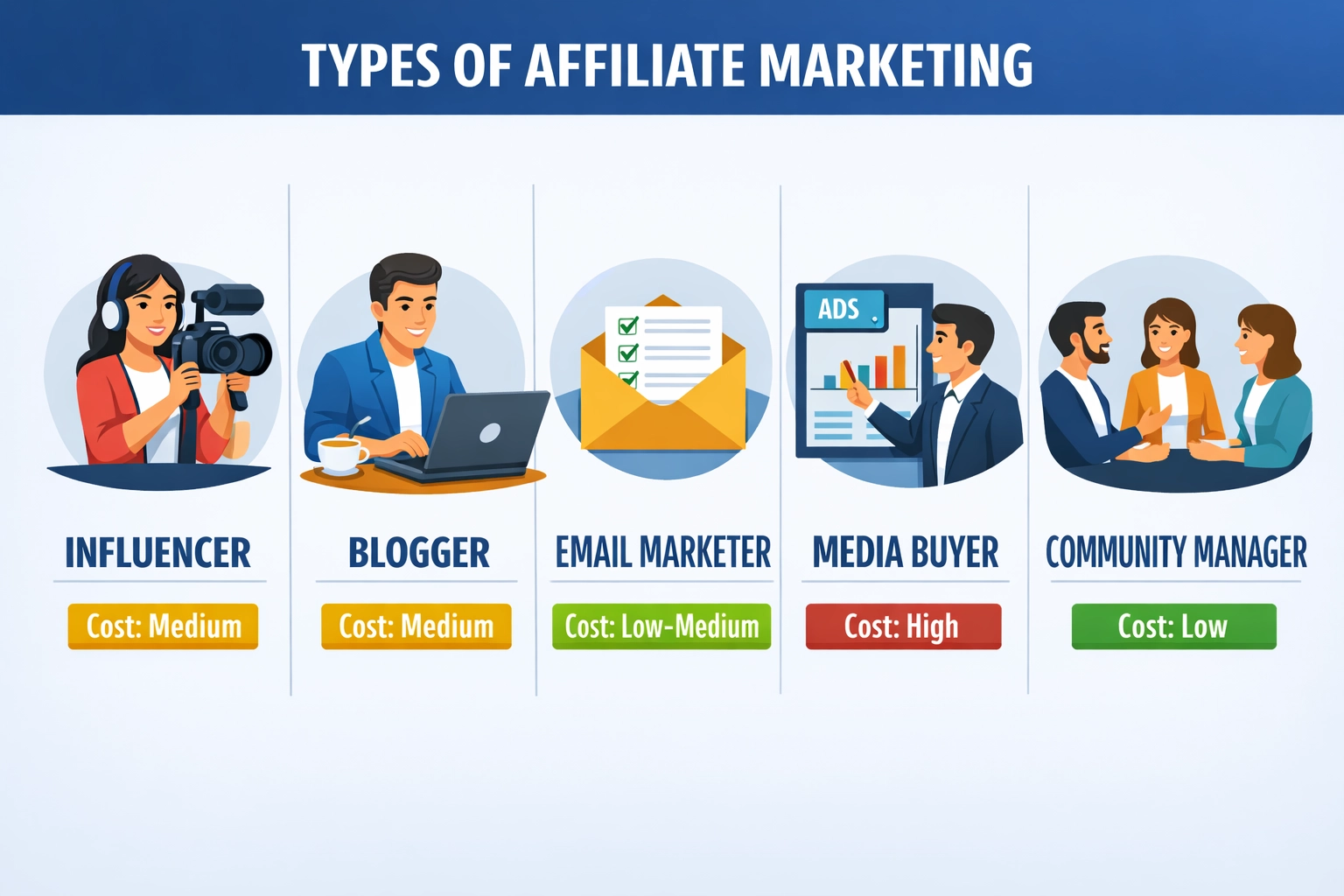 Different affiliate marketing types and their cost indicators