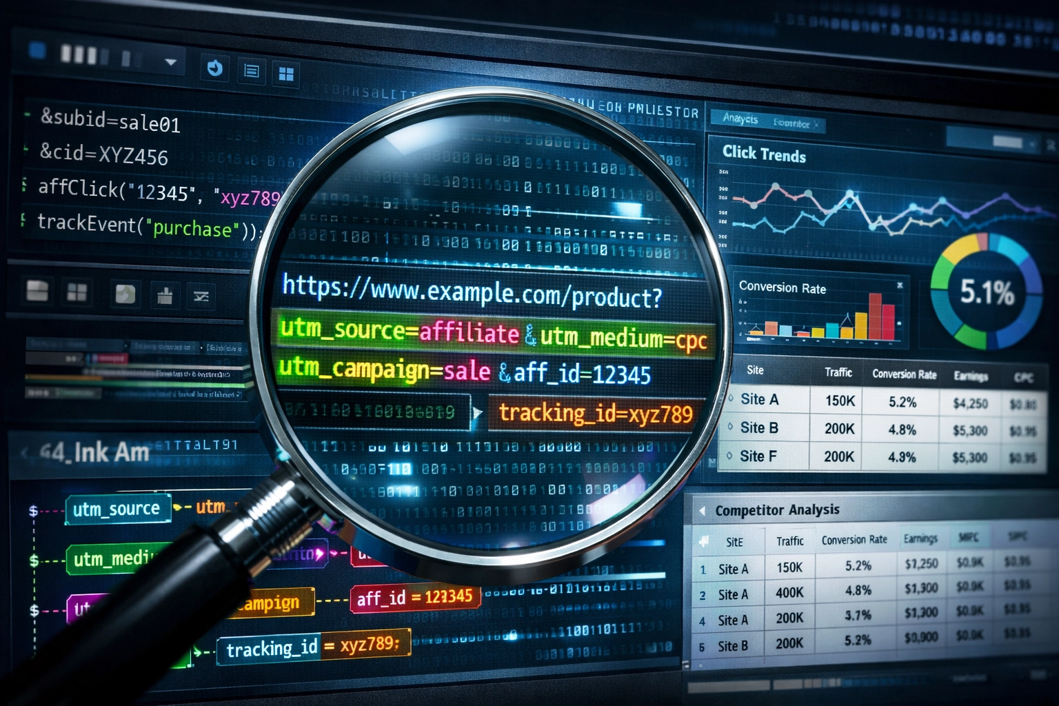 Análisis de enlaces de afiliados e investigación de códigos de seguimiento