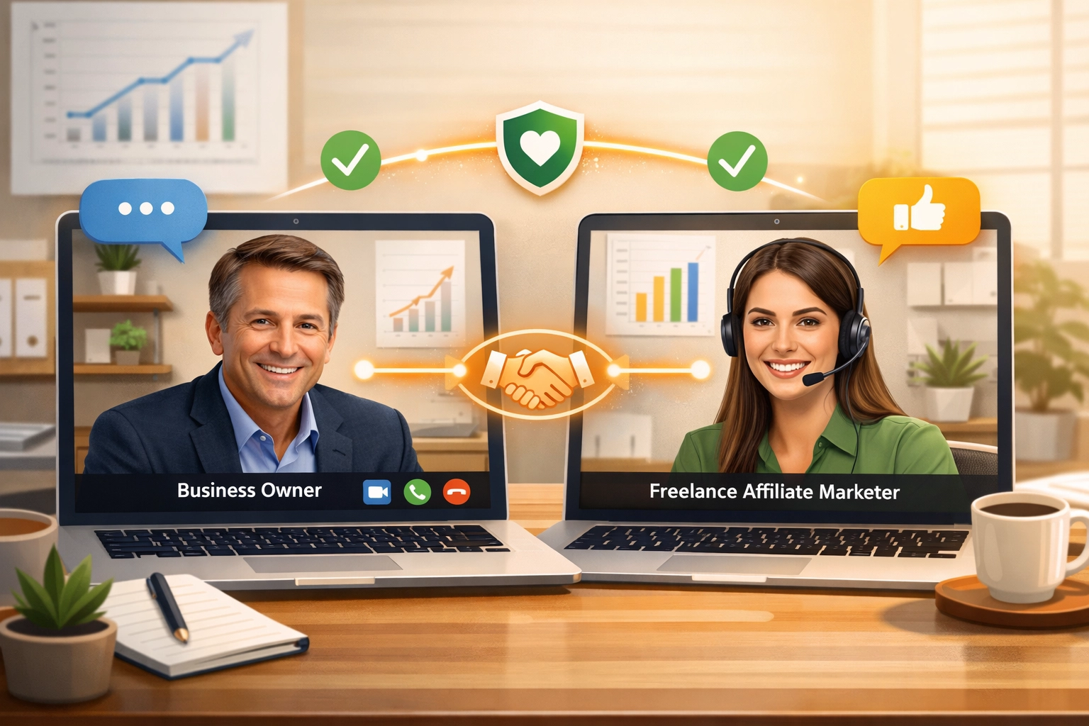 Comunicación directa uno a uno entre dueño de negocio y afiliado freelance