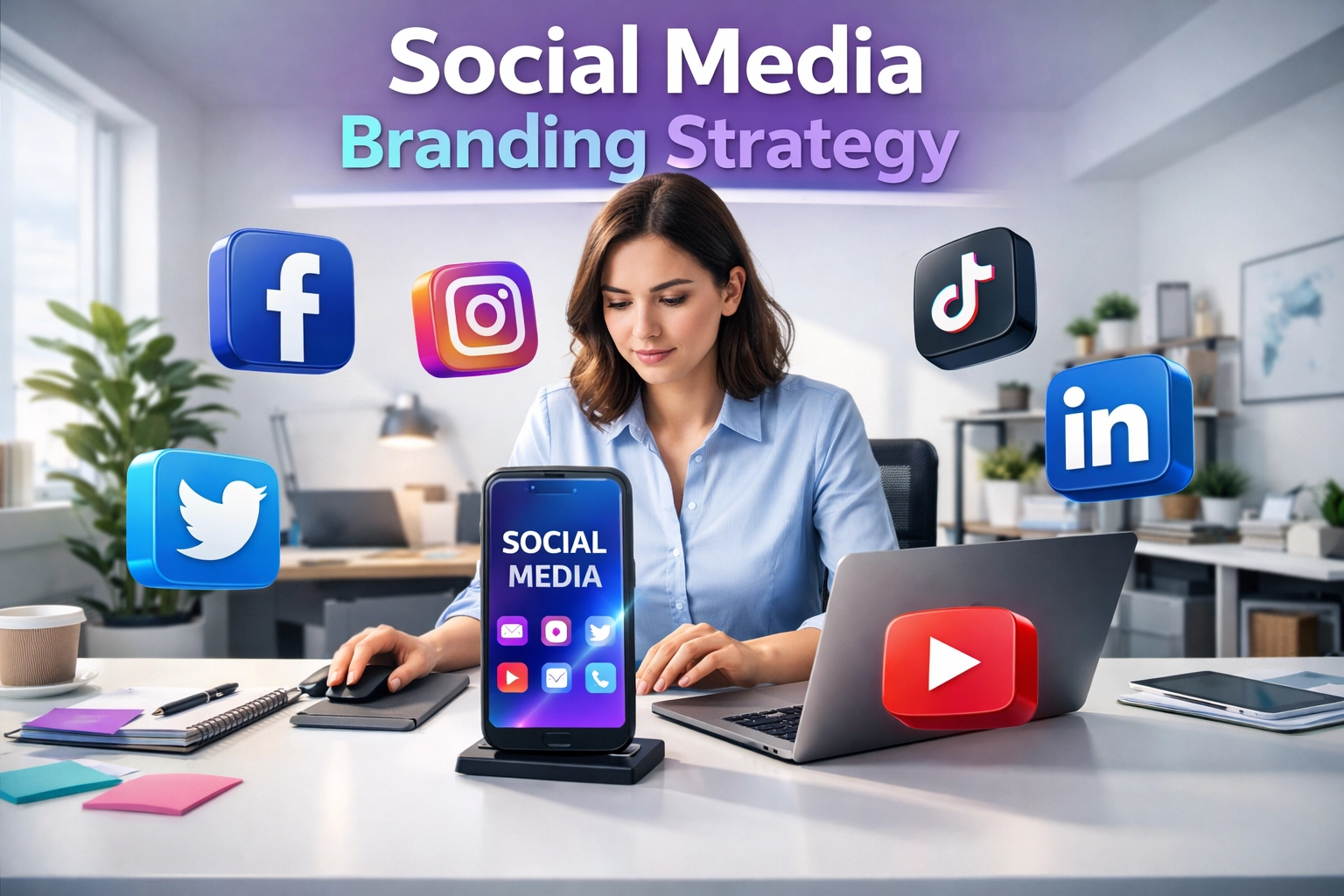 Espacio digital moderno con estrategia de branding en redes sociales