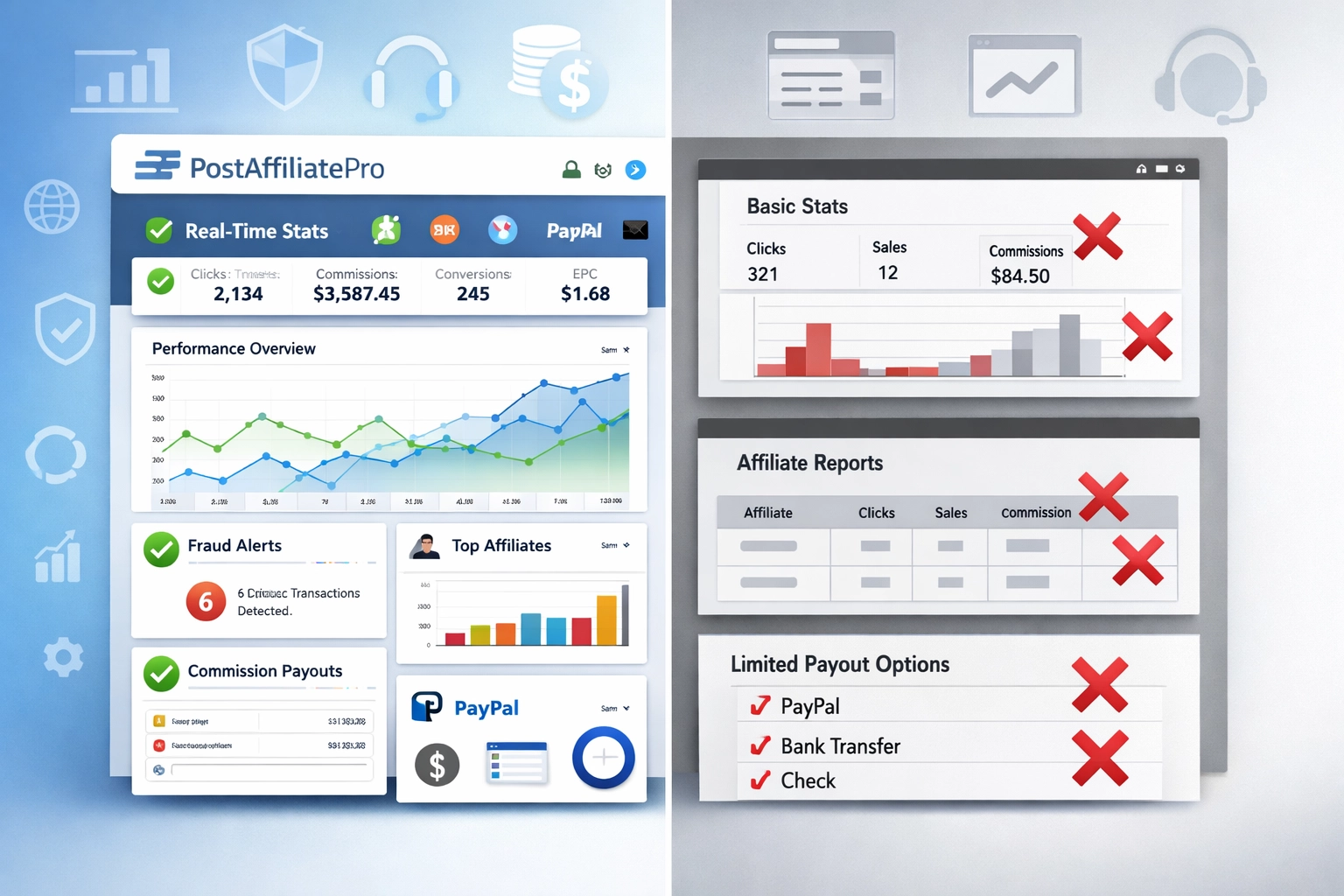 Comparación de PostAffiliatePro con otras plataformas de software de marketing de afiliados