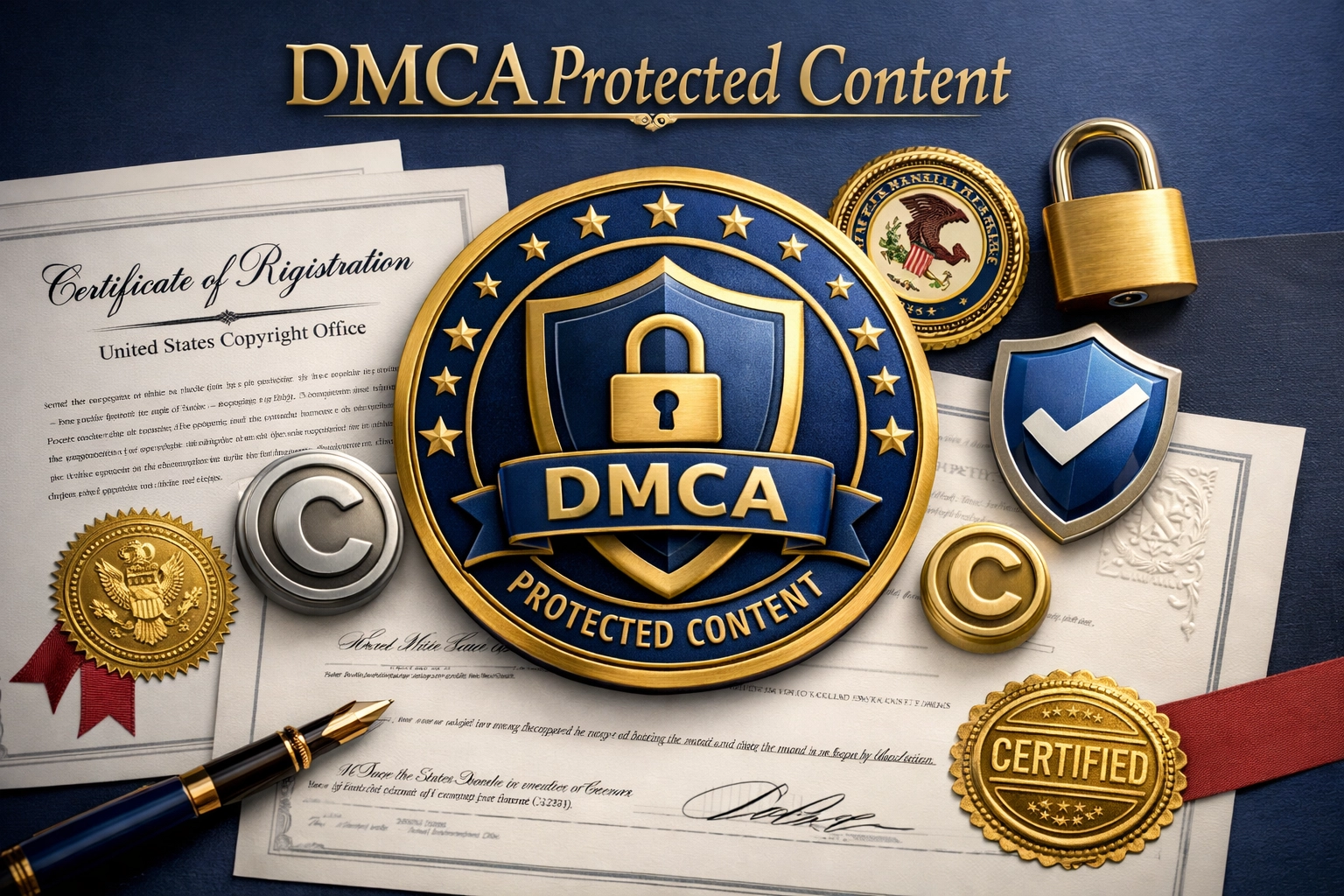 DMCA protection badge and copyright registration documentation