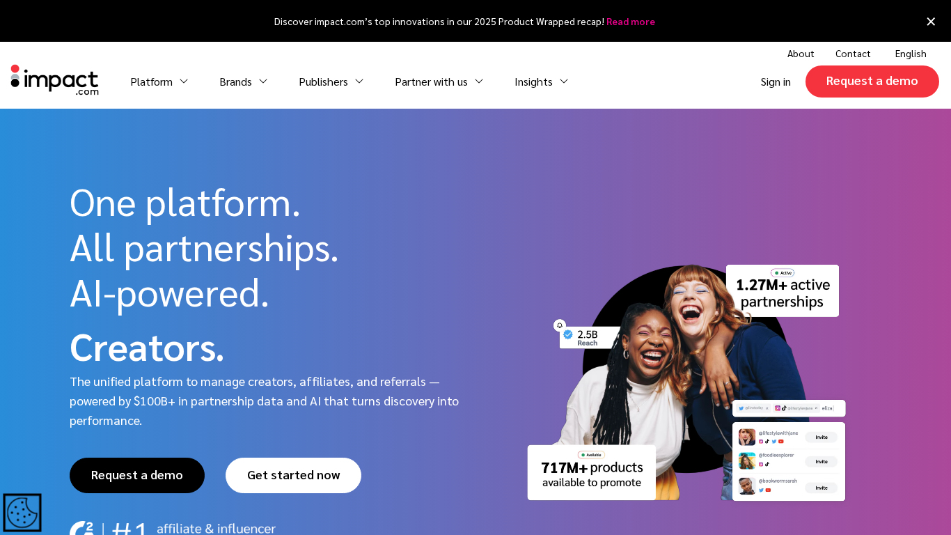 Captura de pantalla del panel de Impact.com