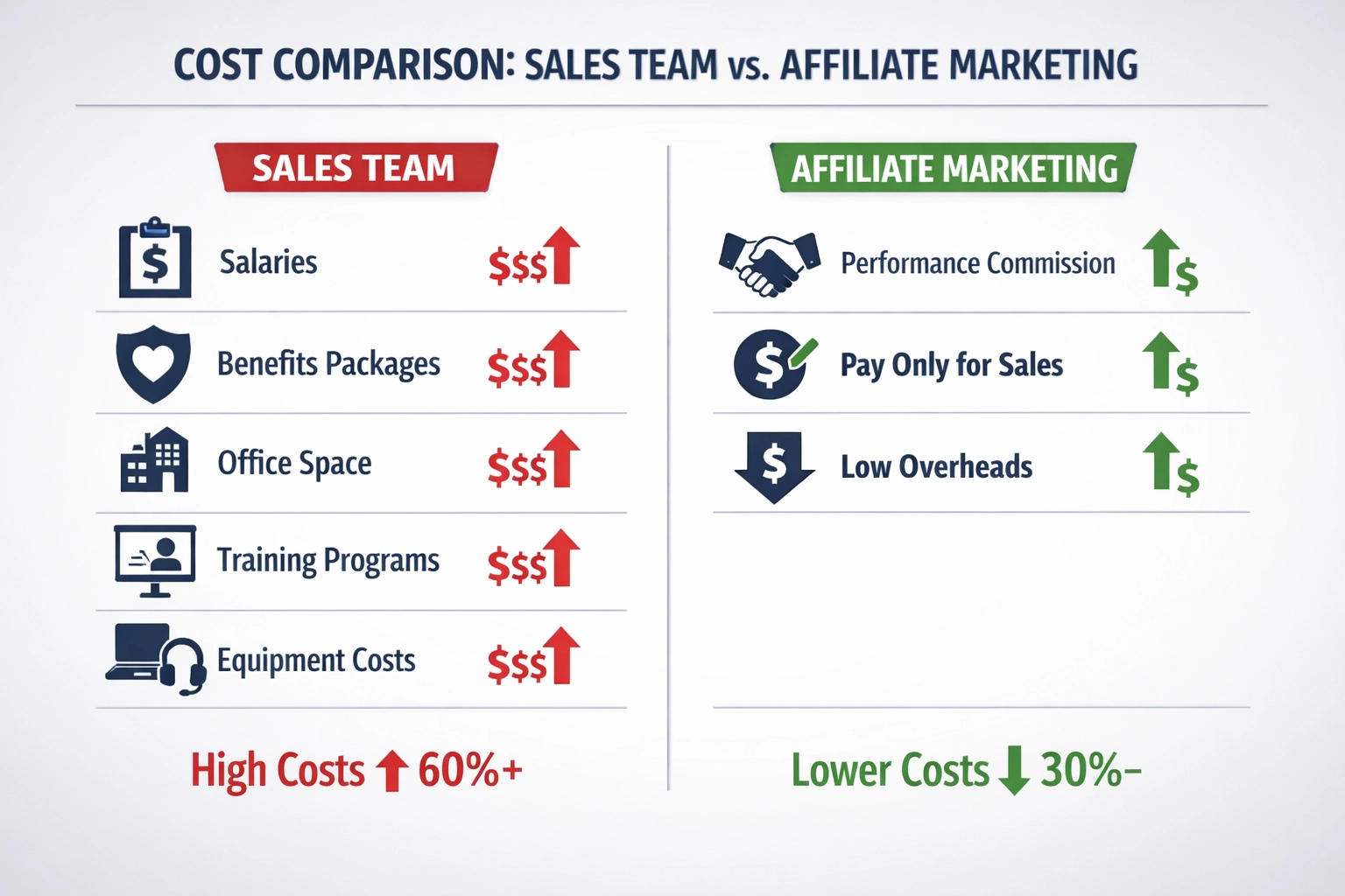 Cost comparison between hiring salespeople and affiliate marketing