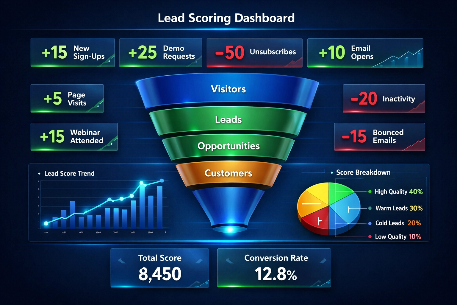 Panel de lead scoring con análisis y métricas de rendimiento