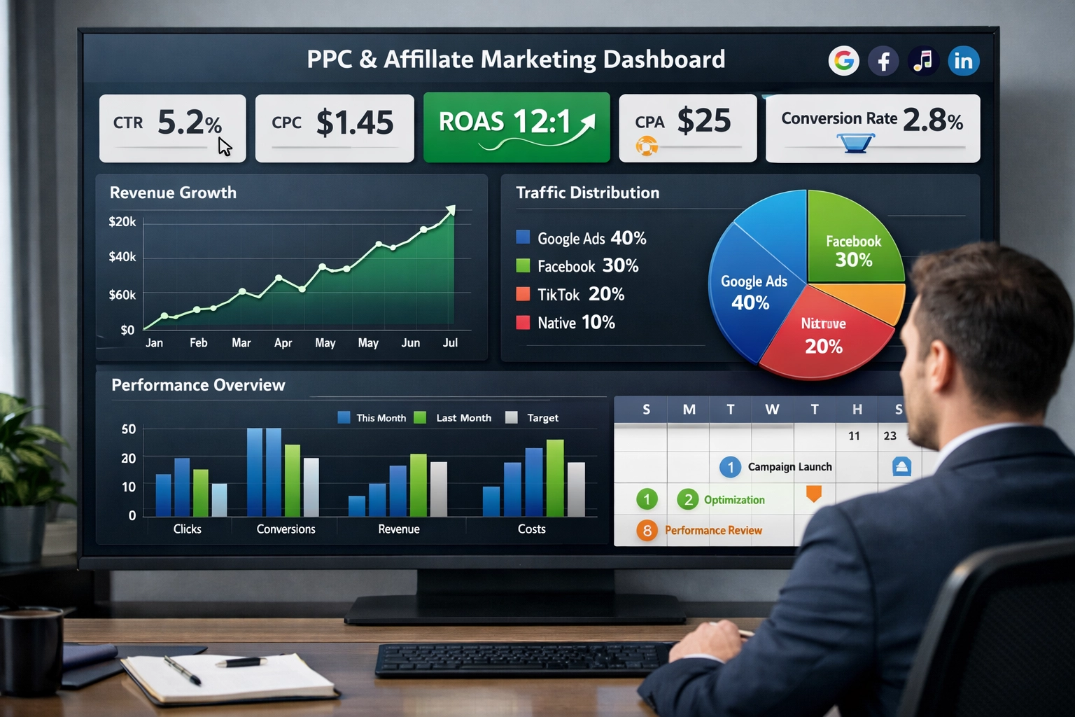 PPC metrics and KPI dashboard for affiliate marketing