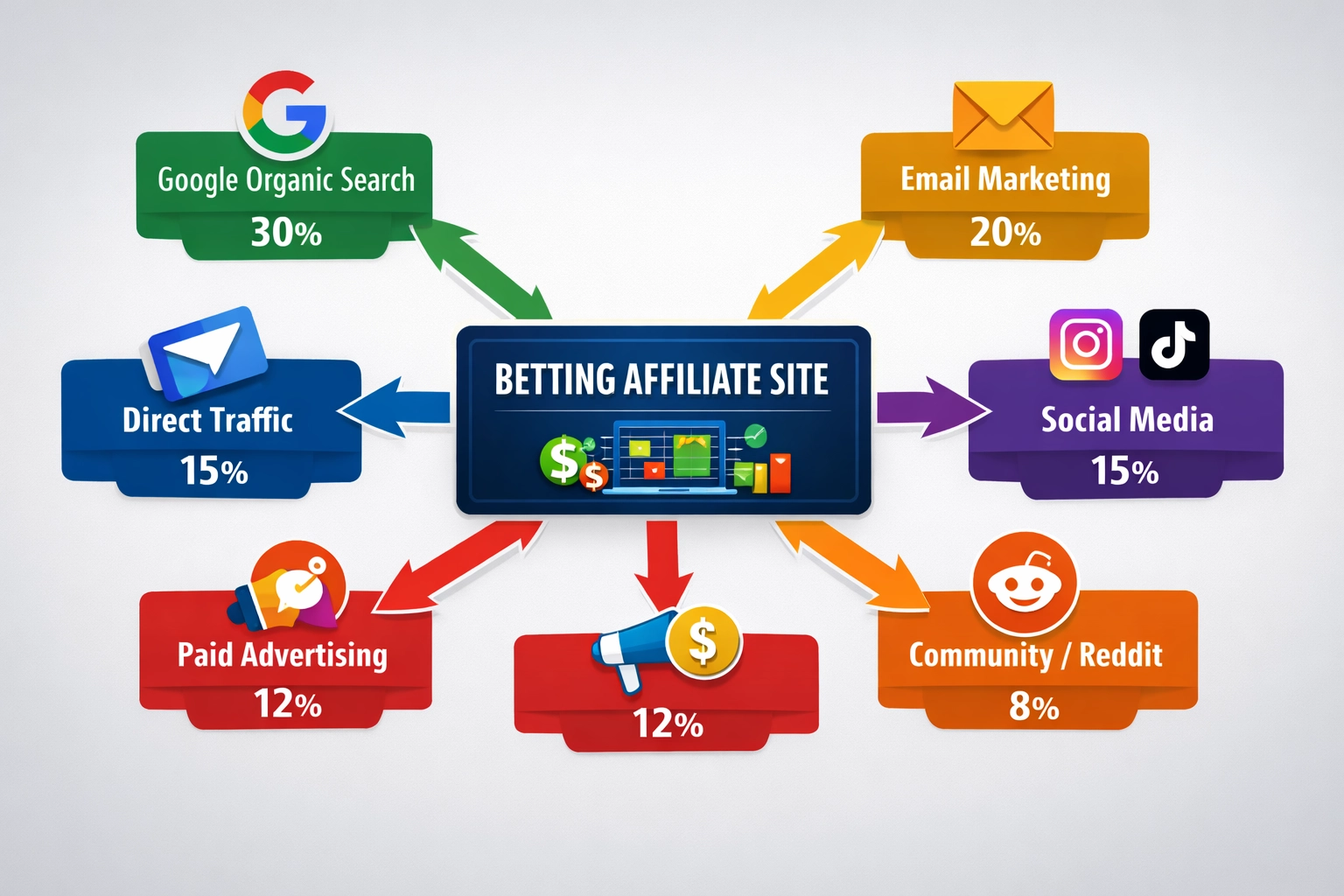 Diagrama de estrategia de marketing de afiliados multicanal