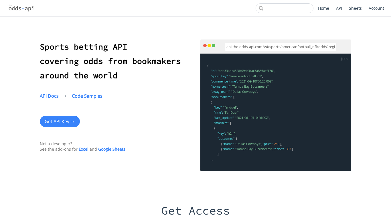 Página principal del proveedor de widgets The Odds API
