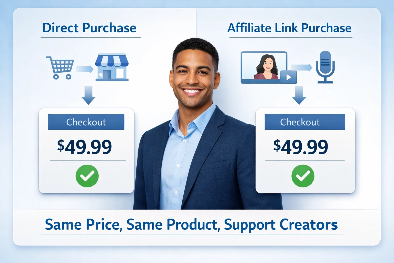 Comparación de precios al consumidor mostrando precios idénticos para compras directas y de afiliado