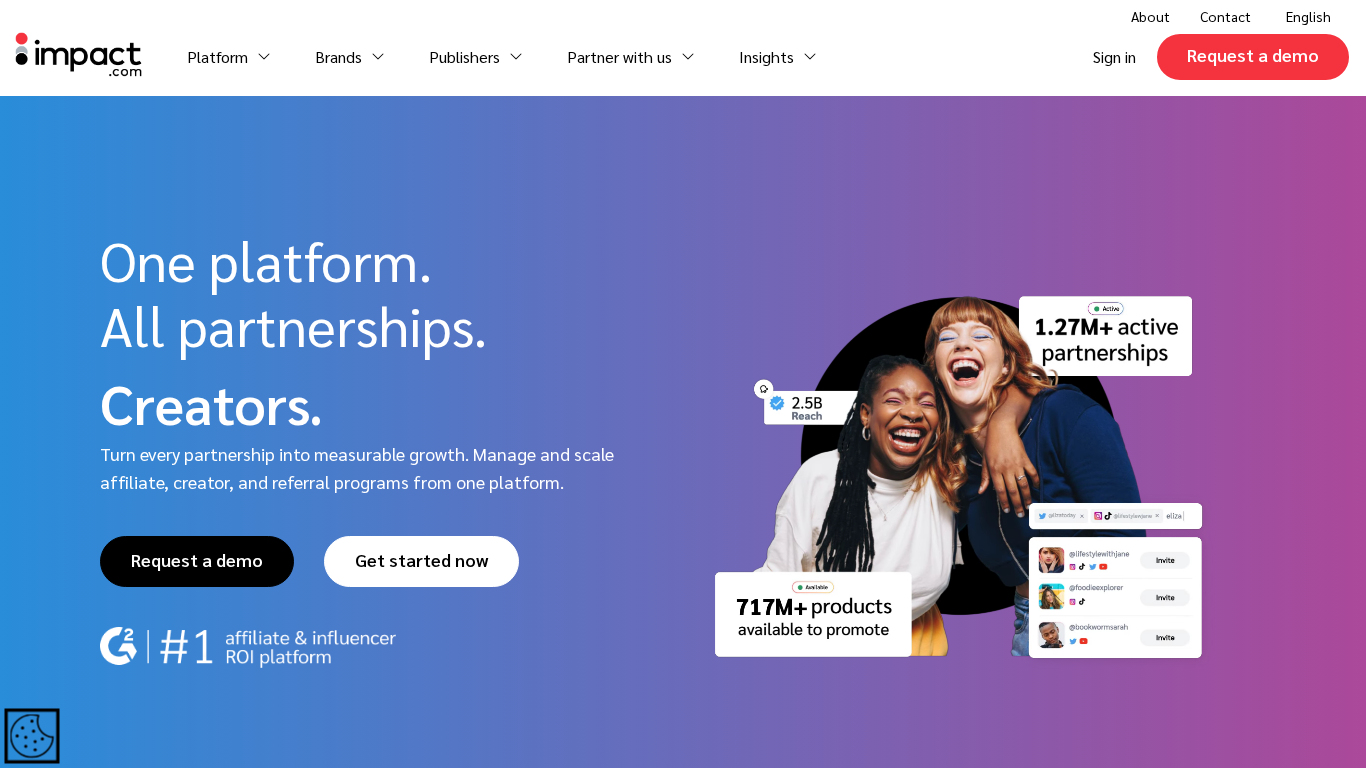 Interfaz de la plataforma de gestión de afiliados Impact