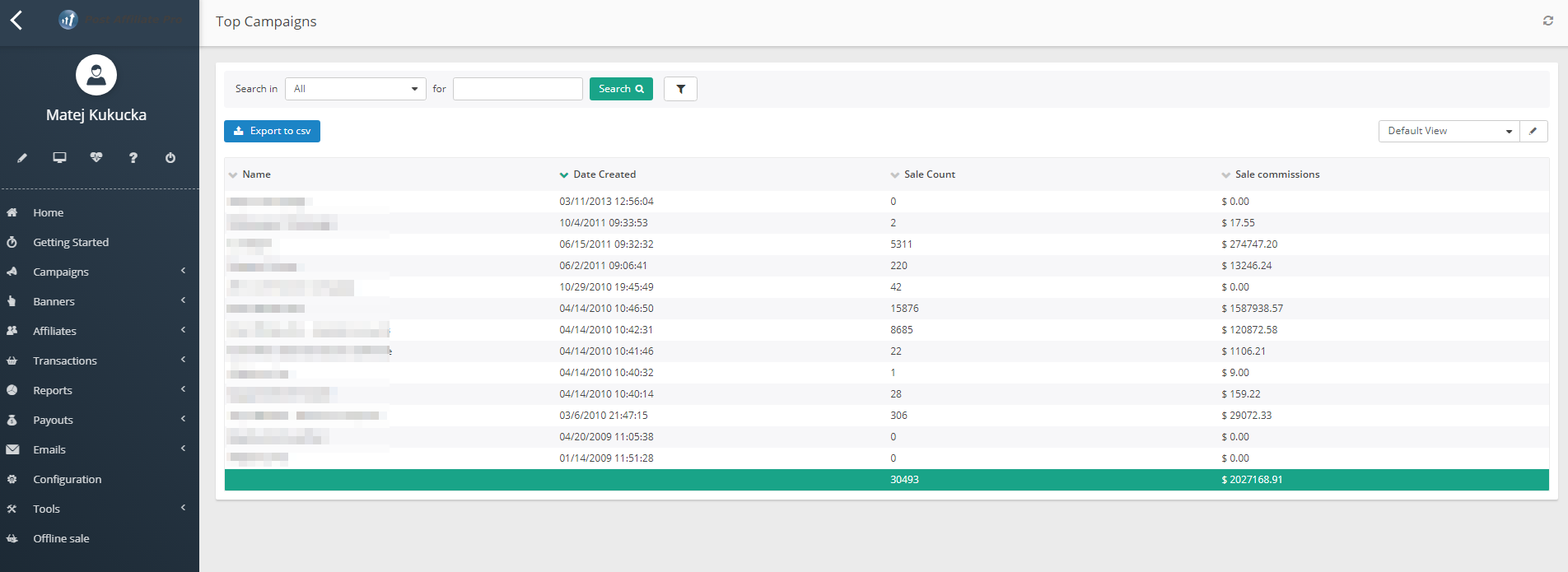 Post Affiliate Pro - Top Campaigns