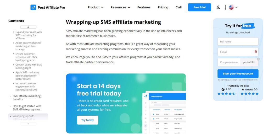 CTAs en el blog de Post Affiliate Pro