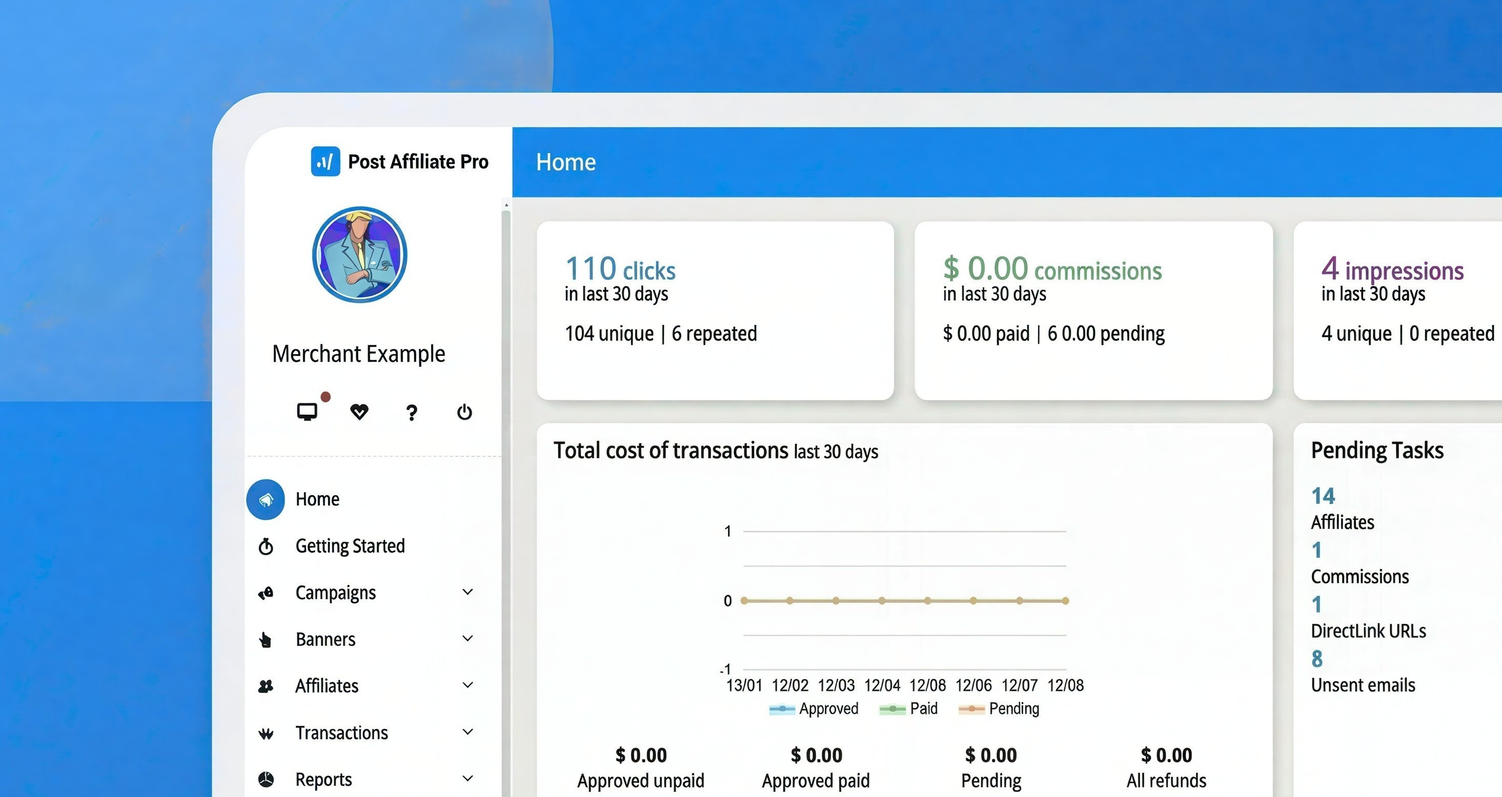 Panel de control de Post Affiliate Pro