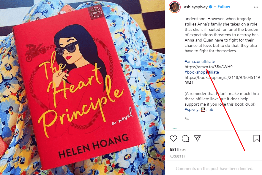 Affiliate link used in an Instagram post