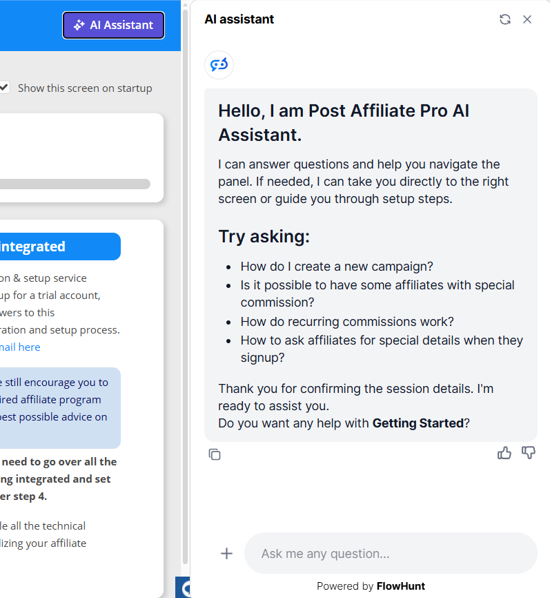 Introducción al chatbot del Asistente de IA de Post Affiliate Pro