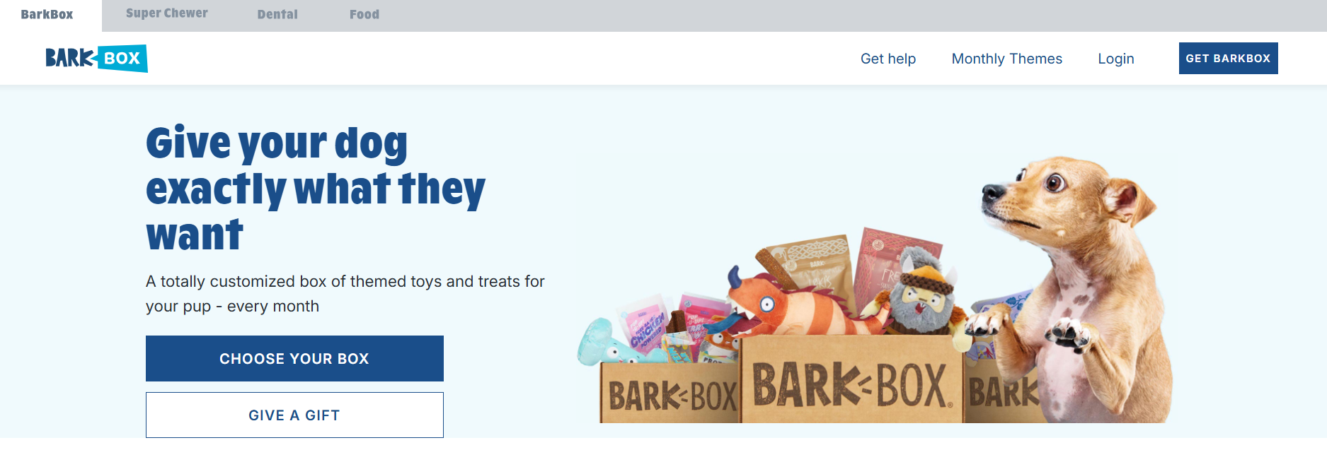 Captura de pantalla del sitio web de BarkBox