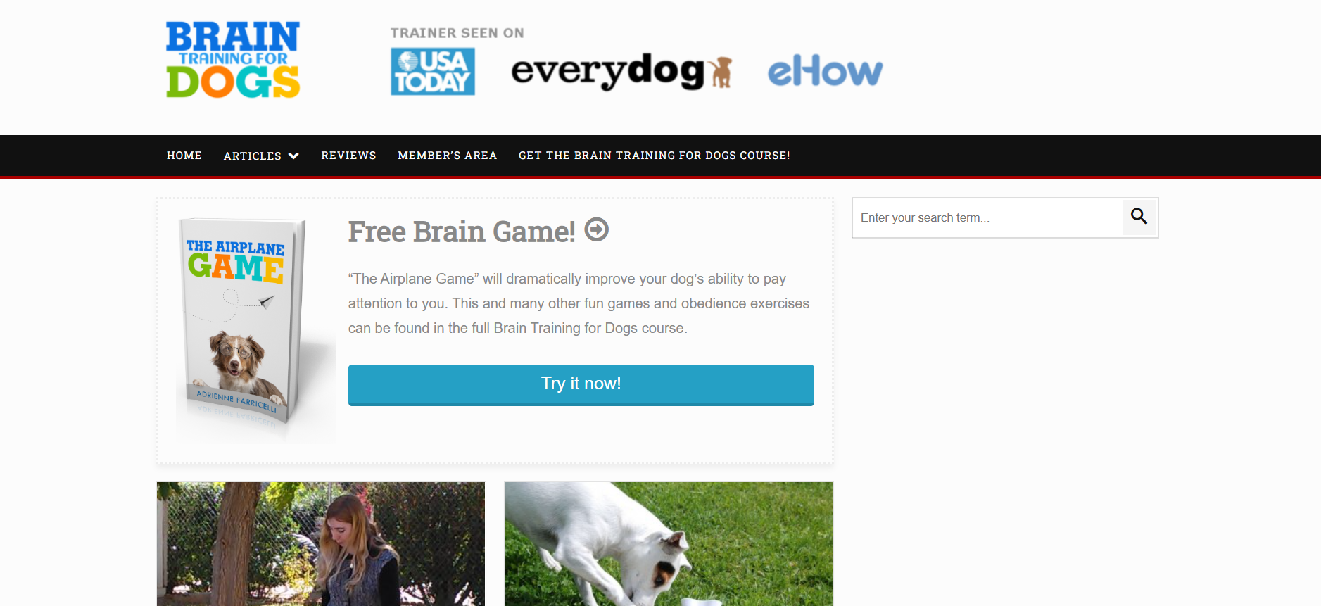 Captura de pantalla del sitio web de Brain Training for Dogs