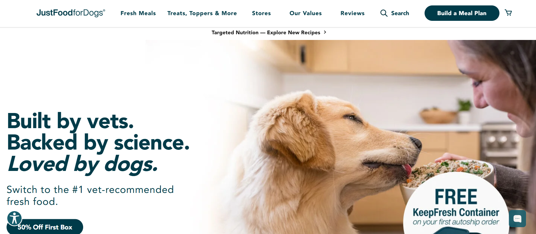 Captura de pantalla del sitio web de Just Food For Dogs