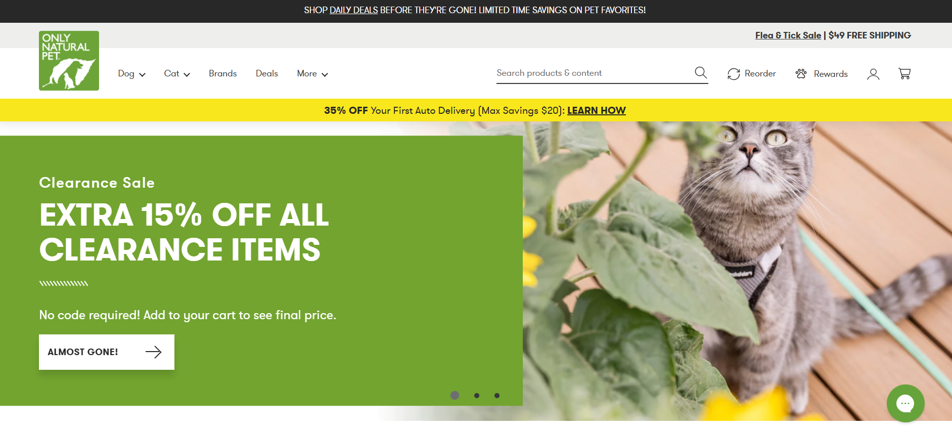 Captura de pantalla del sitio web de Only Natural Pet