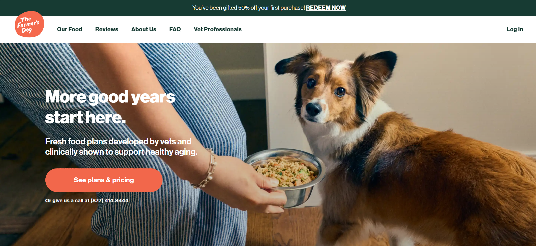 Captura de pantalla del sitio web de The Farmer's Dog