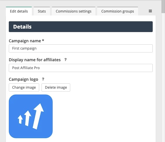 Campo Nombre para mostrar de campaña para afiliados de Post Affiliate Pro