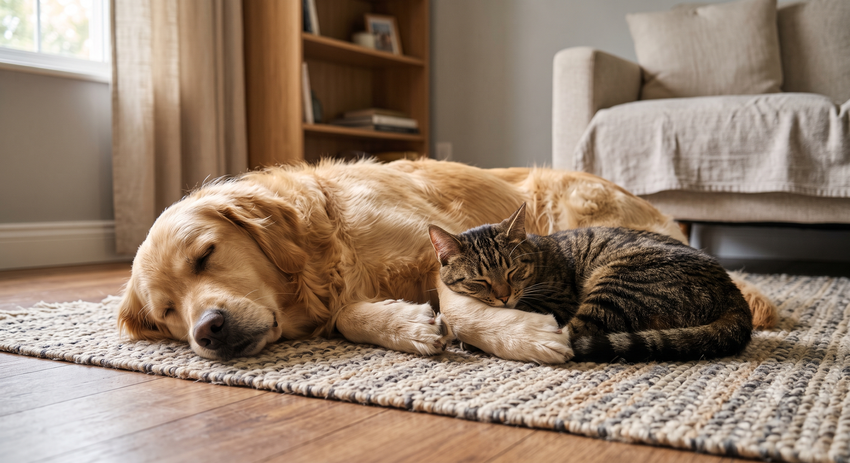A dog and a cat laying next to each other