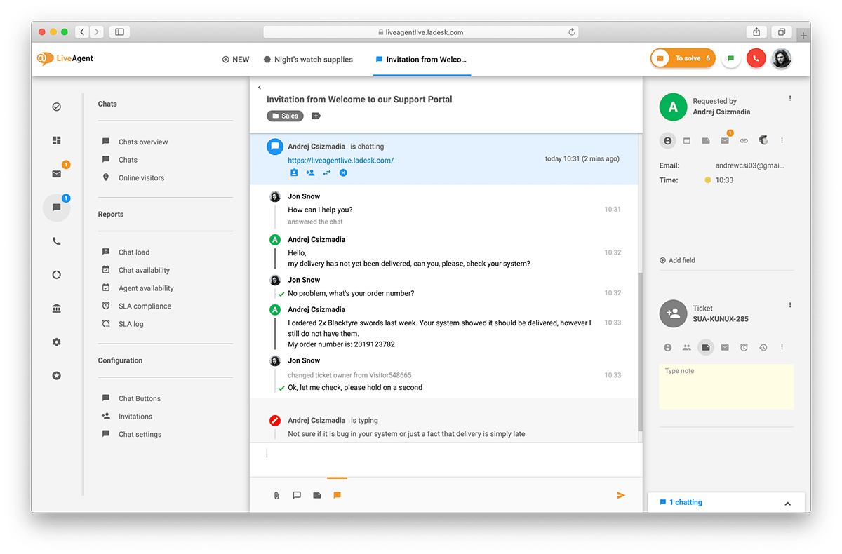 Resumen de chat y tickets de LiveAgent