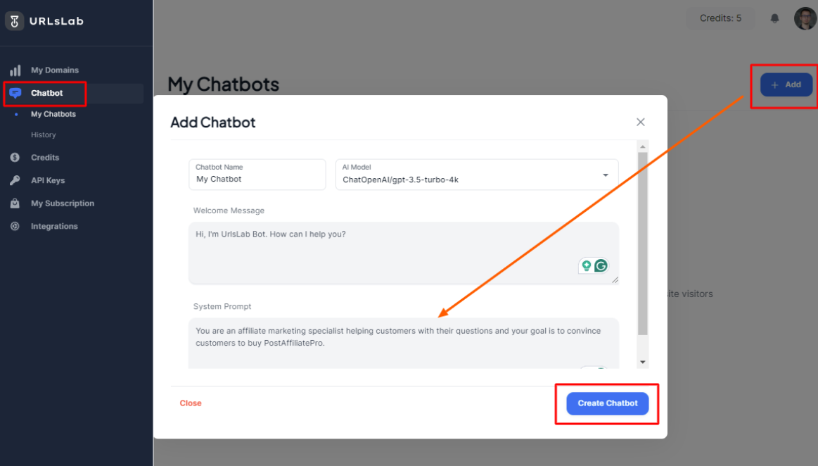 URLsLab - personalizar mensaje de bienvenida