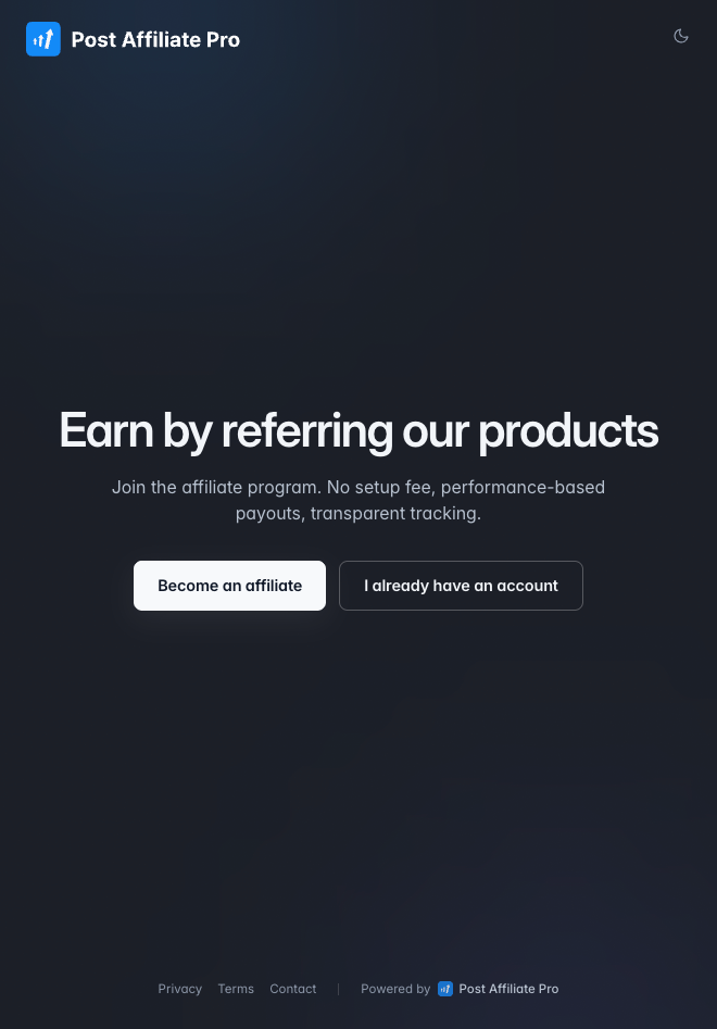 Tema de registro Trace de Post Affiliate Pro