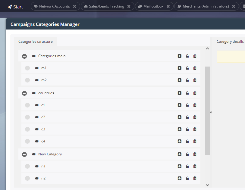 Gestión de categorías de campaña